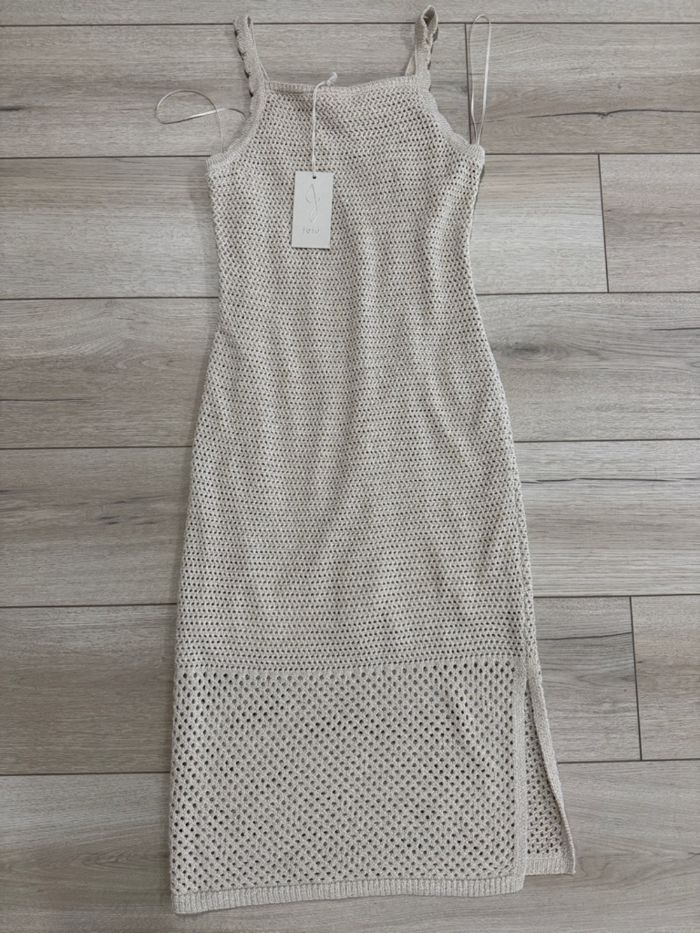 Cream crochet Knit Midi Dress with Side Slit - NWT